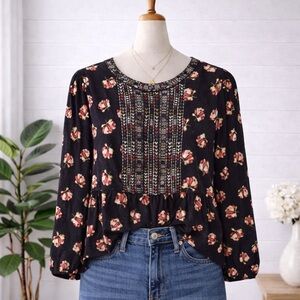 One Septemember Black Floral Blouse